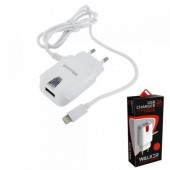 Сетевое зарядное устройство СЗУ WALKER 2в1 WH-21, 2.1A, 10,5Вт, USBx1, блок+кабель Lightning (белые/черные)
