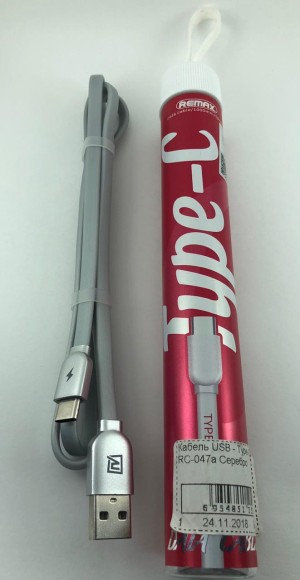 Кабель USB - Type-C Remax RC-047a (плоский) Серебро