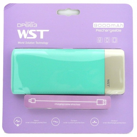 ЗУ Power bank "WST" DP663 9000 mAh (100% ёмкость+IC65%), зелёное
