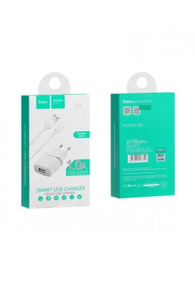 Сетевое зарядное устройство USB Hoco C11 (1A, кабель MicroUSB) Белый