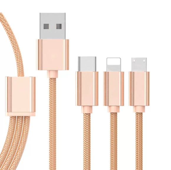 Кабель зарядки 3 в 1 [Lightning + MicroUSB + Type-C] Hoco X2 Золото