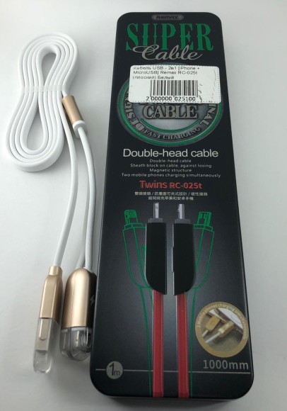Кабель зарядки 2 в 1 [Lightning + MicroUSB] Remax RC-025t Белый